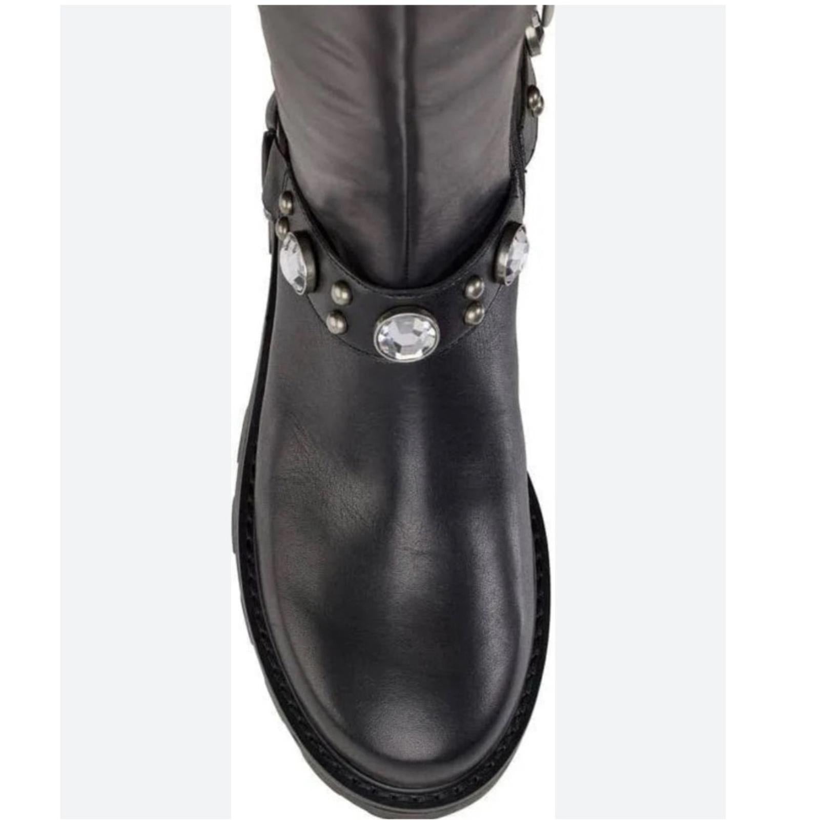 Karl Lagerfeld Milla Tall Leather Lug Sole Riding Boots in Black, Size 8 NEW