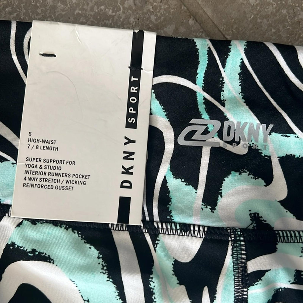 DKNY Marble Print 7/8 Leggings in Black/Green Size XS NEW w/Tag
