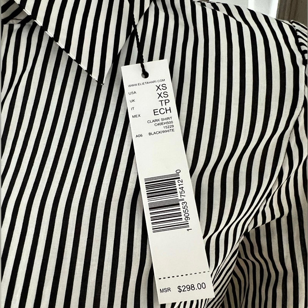 Ellie Tahari Clark Shirt Striped Lace Trim in Black & White New w/Tag $298