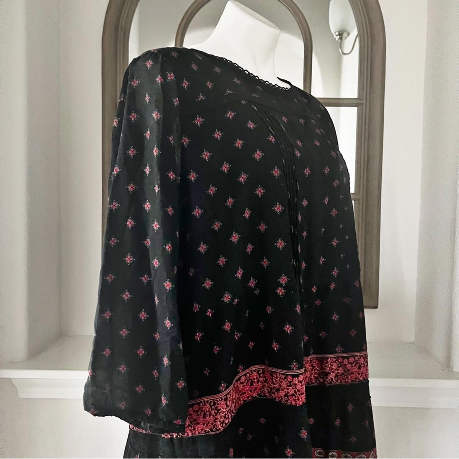 J. Jill Pin-tucked Lace Trim Dress , Black Red Size XL Retail $119