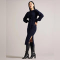 Ted Baker Essya Cashmere-Blend Midi Sweaterdress in Navy, Size Ted 6 EXCELLENT