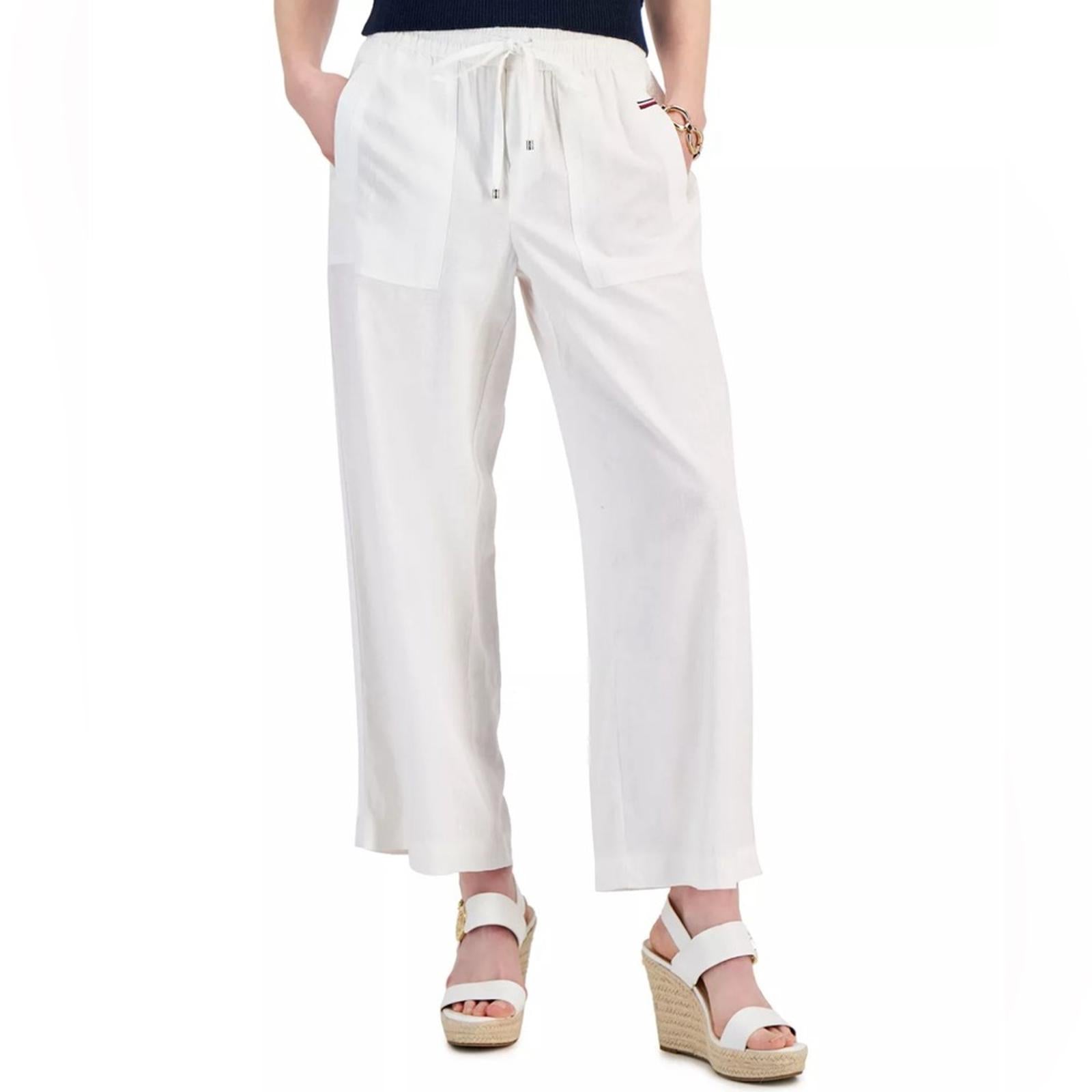 Tommy Hilfiger Linen-Blend Drawstring-Waist Straight-Leg Pants Size XL NWT $89.5