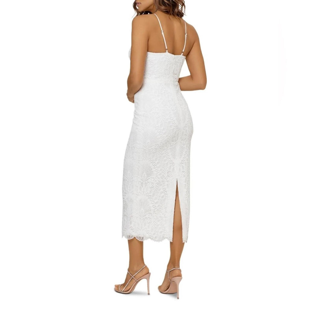 Aqua Lace Halter Midi Dress in Black/Nude, NWT, Size 2, Retail $278