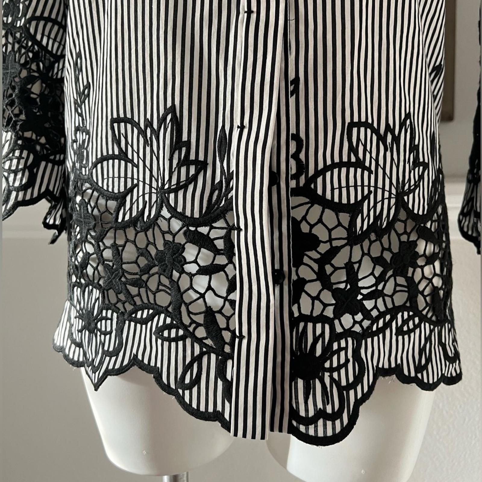 Ellie Tahari Clark Shirt Striped Lace Trim in Black & White New w/Tag $298