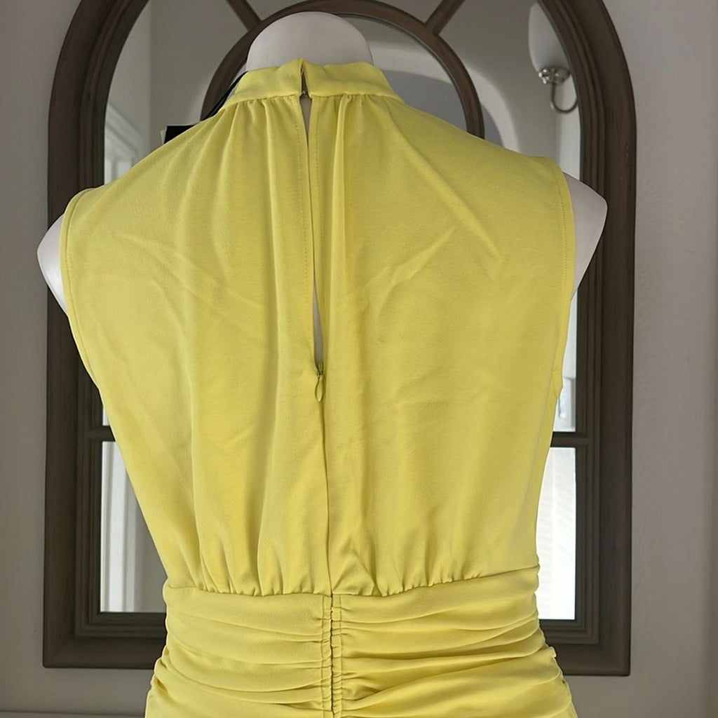 Nicole Miller Ruched Tulip Hem Mini Dress in Lemon Drop Size 8 New w/Tag $189