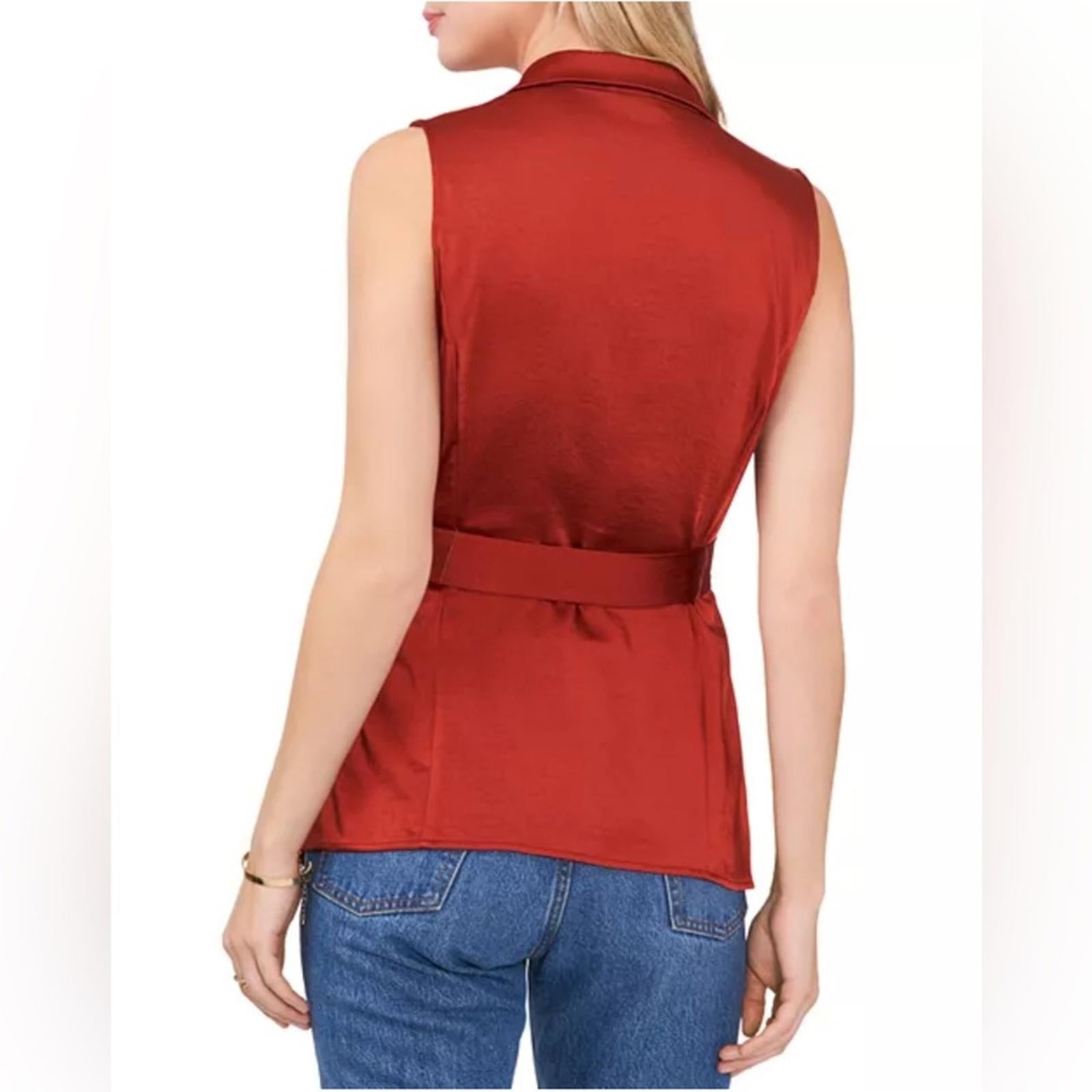 Vince Camuto Notch Collar Satin Vest, Sundown Chili Oil Size XL NEW w/Tag