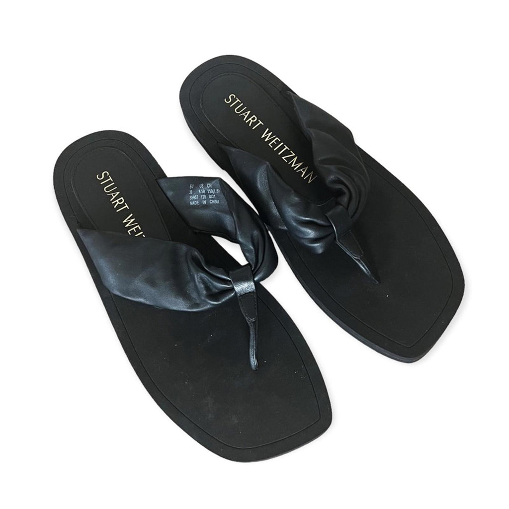 NEW Stuart Weitzman Leather Flip Flops in Black, Size US 8.5/ EU 39