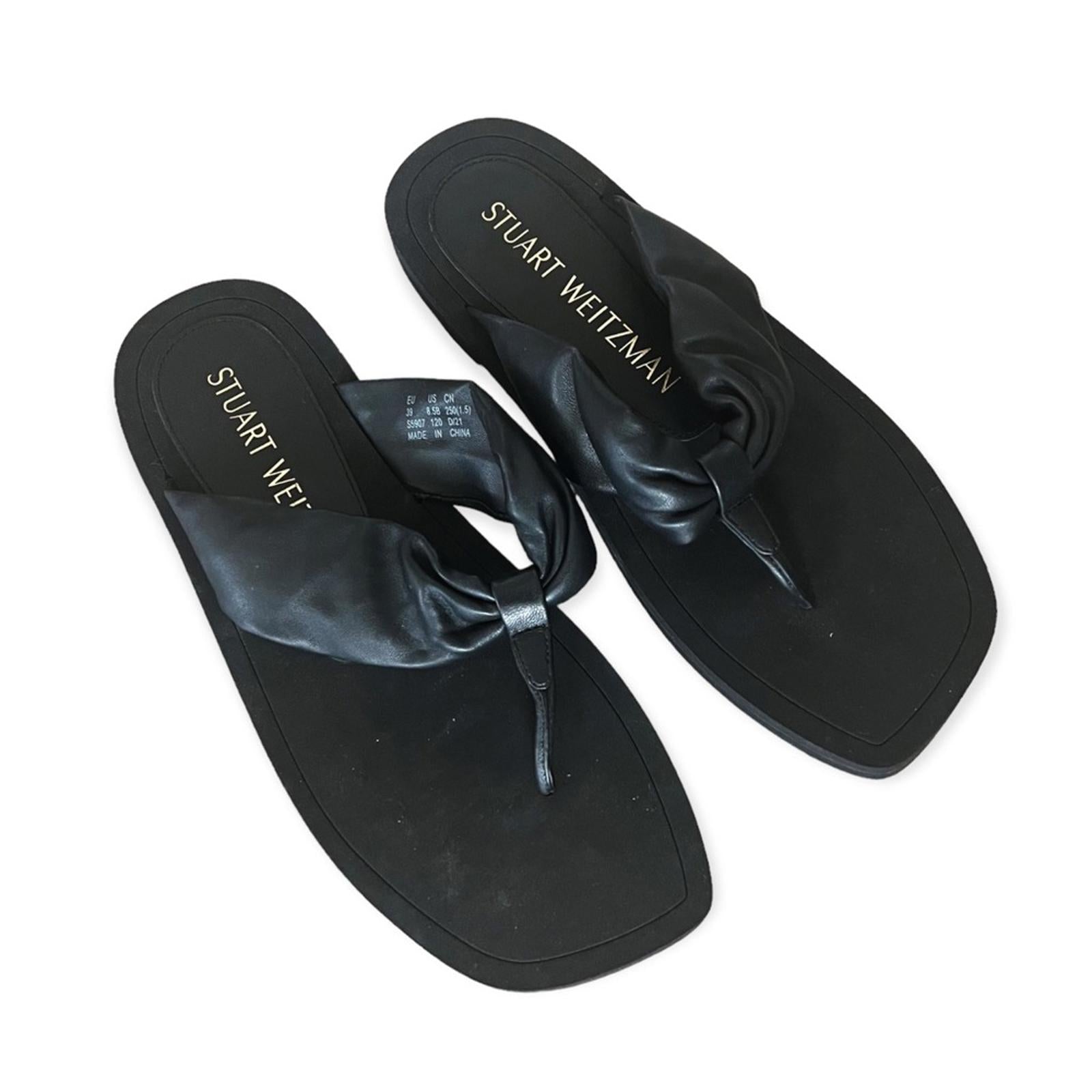 NEW Stuart Weitzman Leather Flip Flops in Black, Size US 8.5/ EU 39