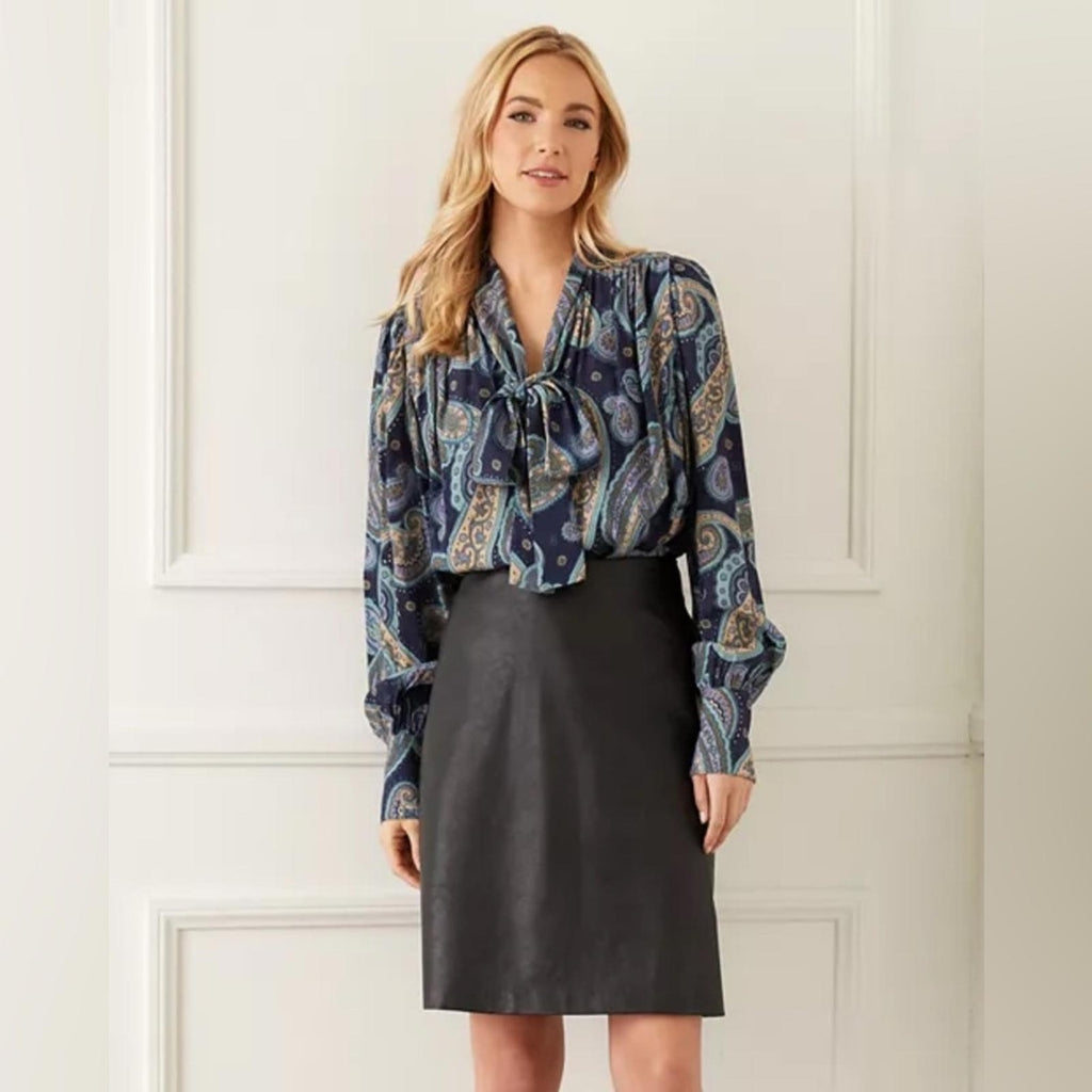Karen Kane Long Sleeve Paisley Print Bow Neck Blouse, Size XL NEW w/Tag $168