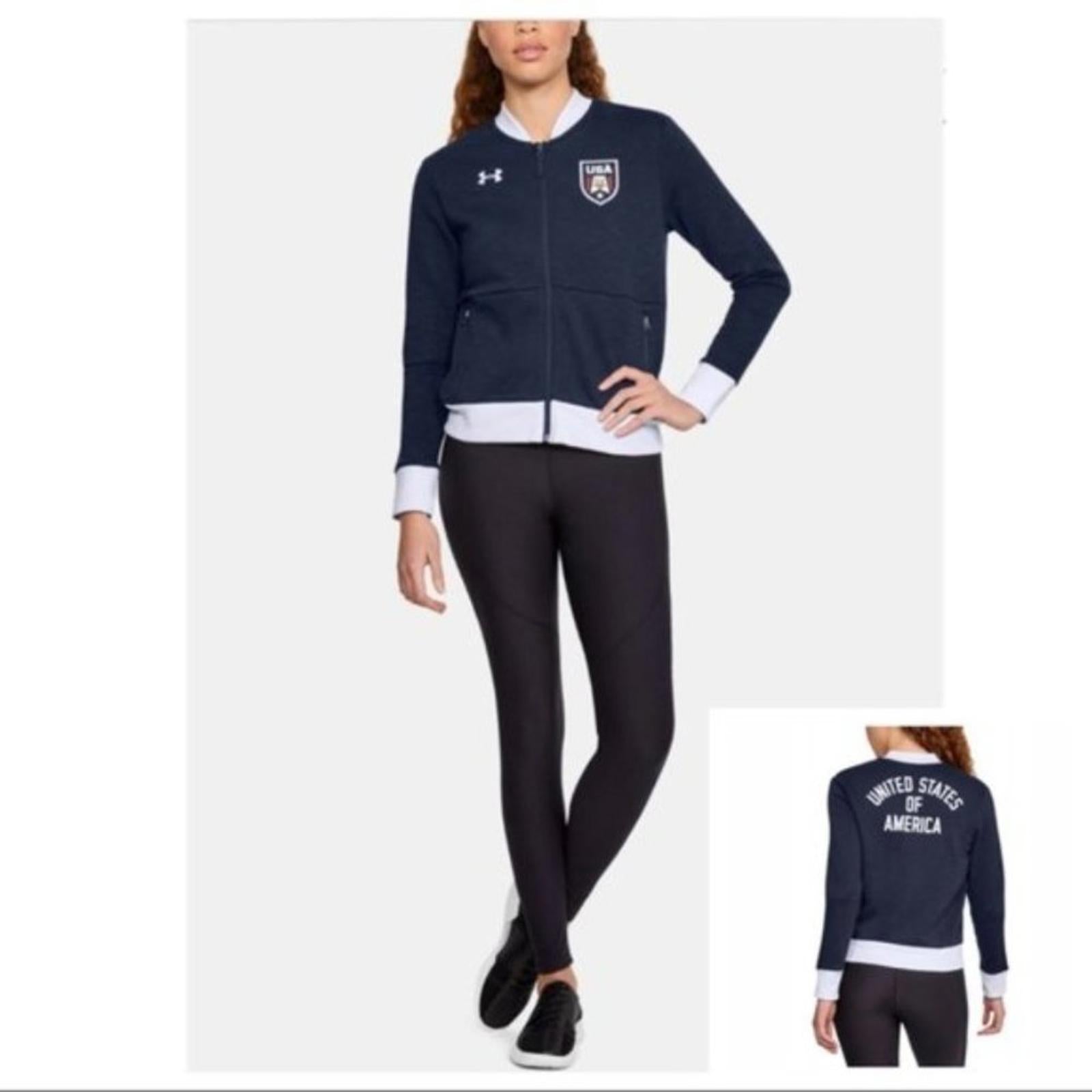 Under Armour Team USA Bomber Jacket Zip Sweatshirt Patriotic Navy Size M NWT
