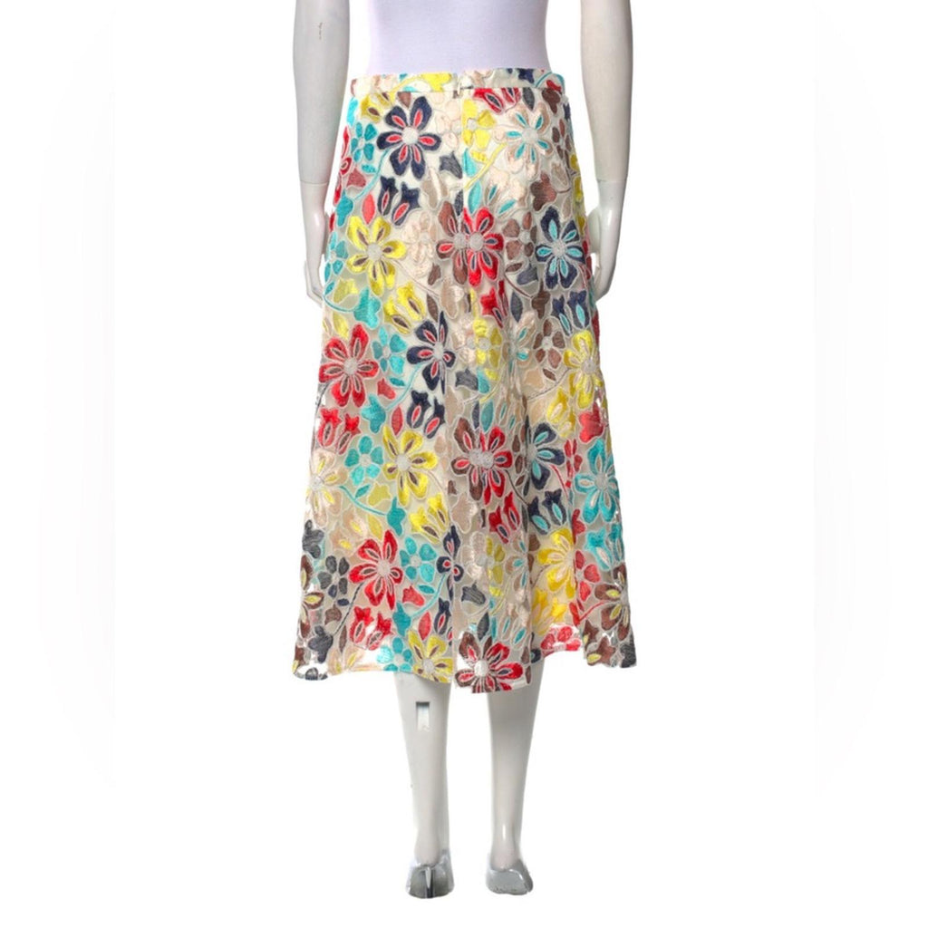 Anthropologie’s Eva Franco Floral Print Lace-Over Midi Skirt, Plus Size 16W $150