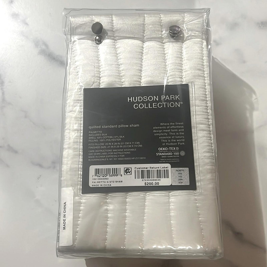 Hudson Park Collection Palmetto Cotton Silk Quilted Standard Sham White NWT $200