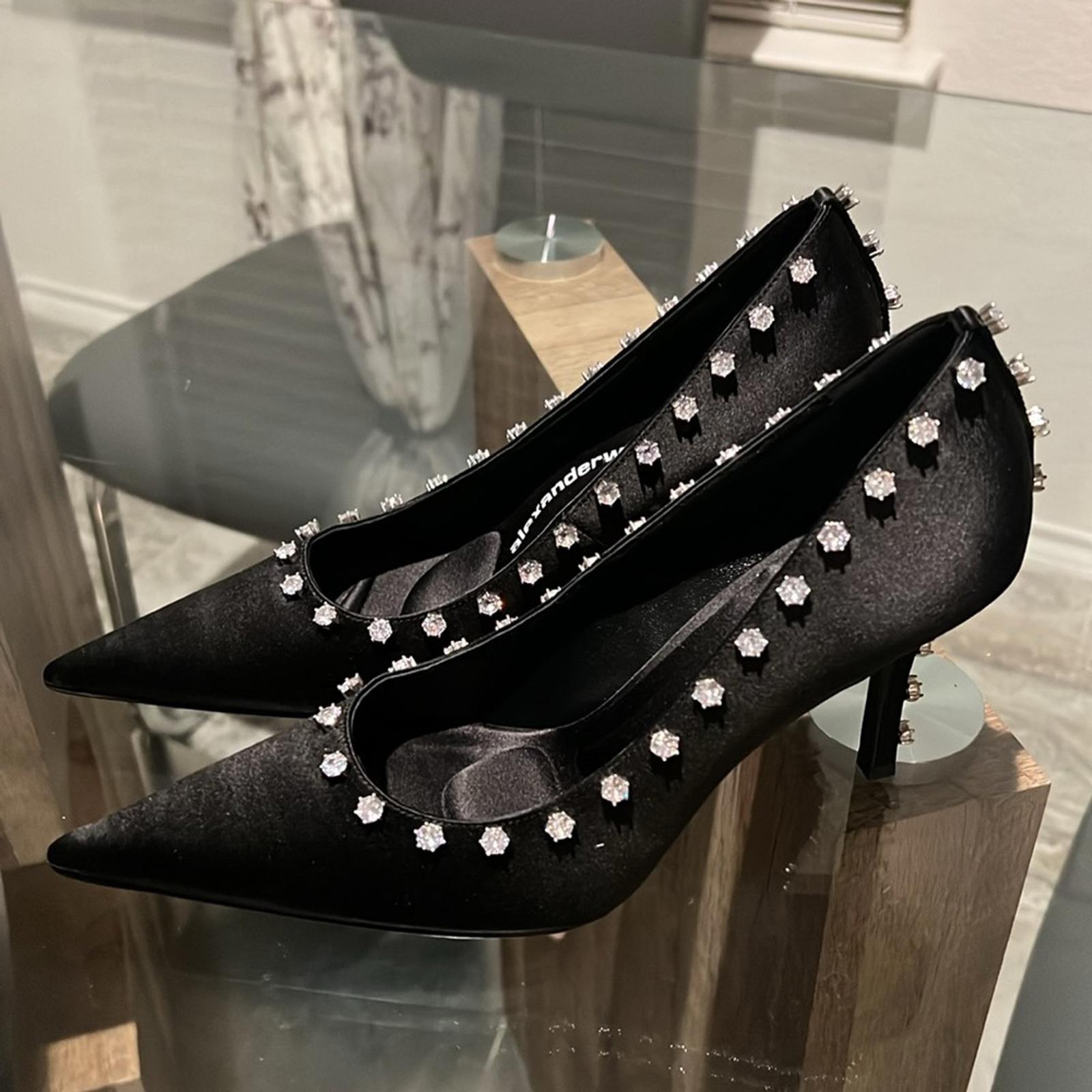 Alexander Wang Delphine 85 Crystal Stud Pump, Black Size 37.5 New + DustBag $895