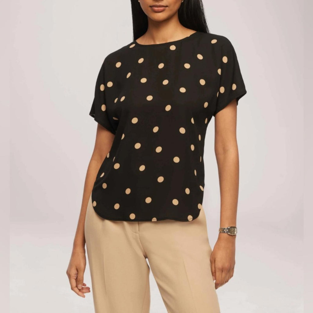 Anne Klein Large Dot Bateau Neck Short Sleeve Blouse, NWT, Size M