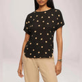 Anne Klein Large Dot Bateau Neck Short Sleeve Blouse, NWT, Size M