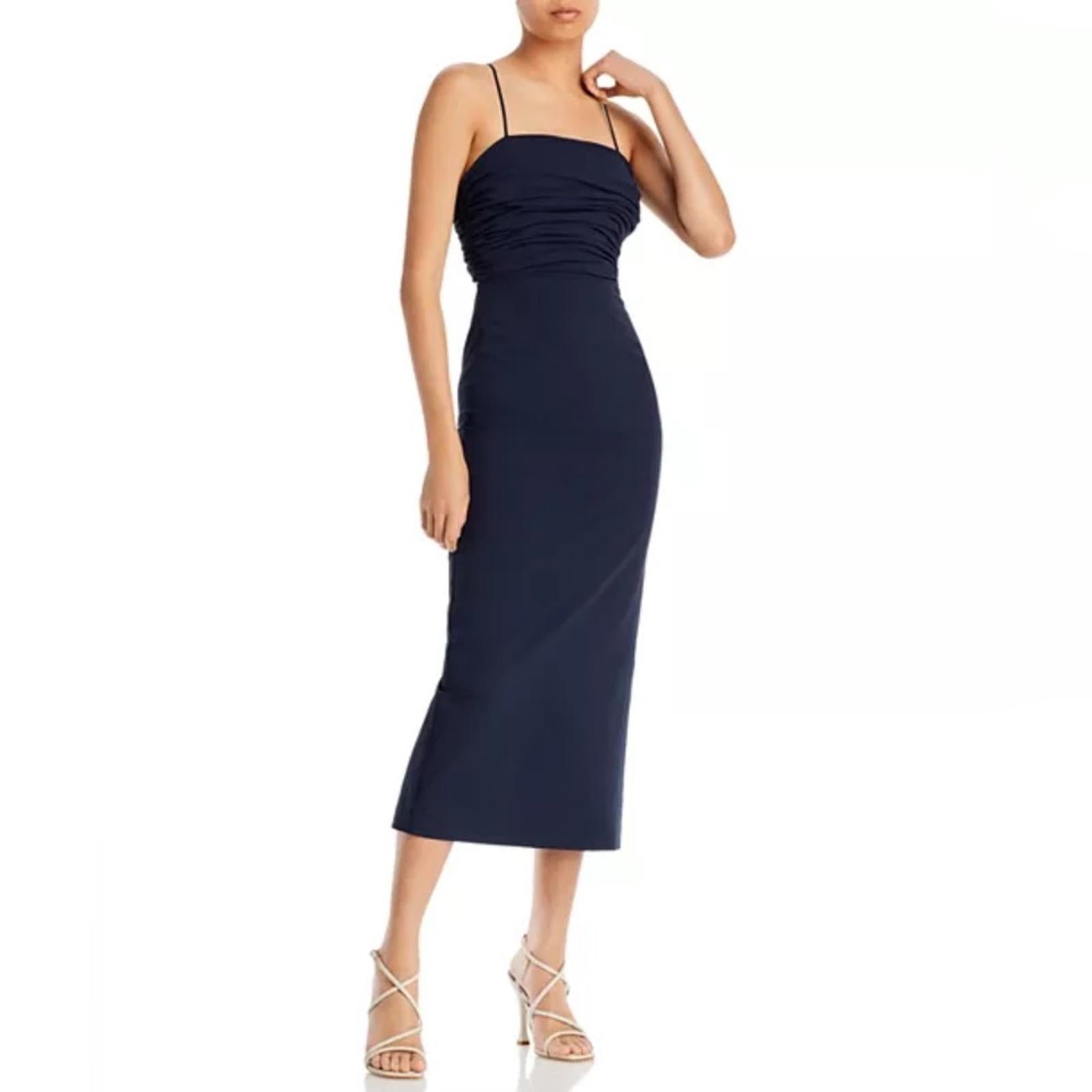 Cinq à Sept Judy Ruched Midi Dress in Navy, Size 0 NEW w/Tag $425