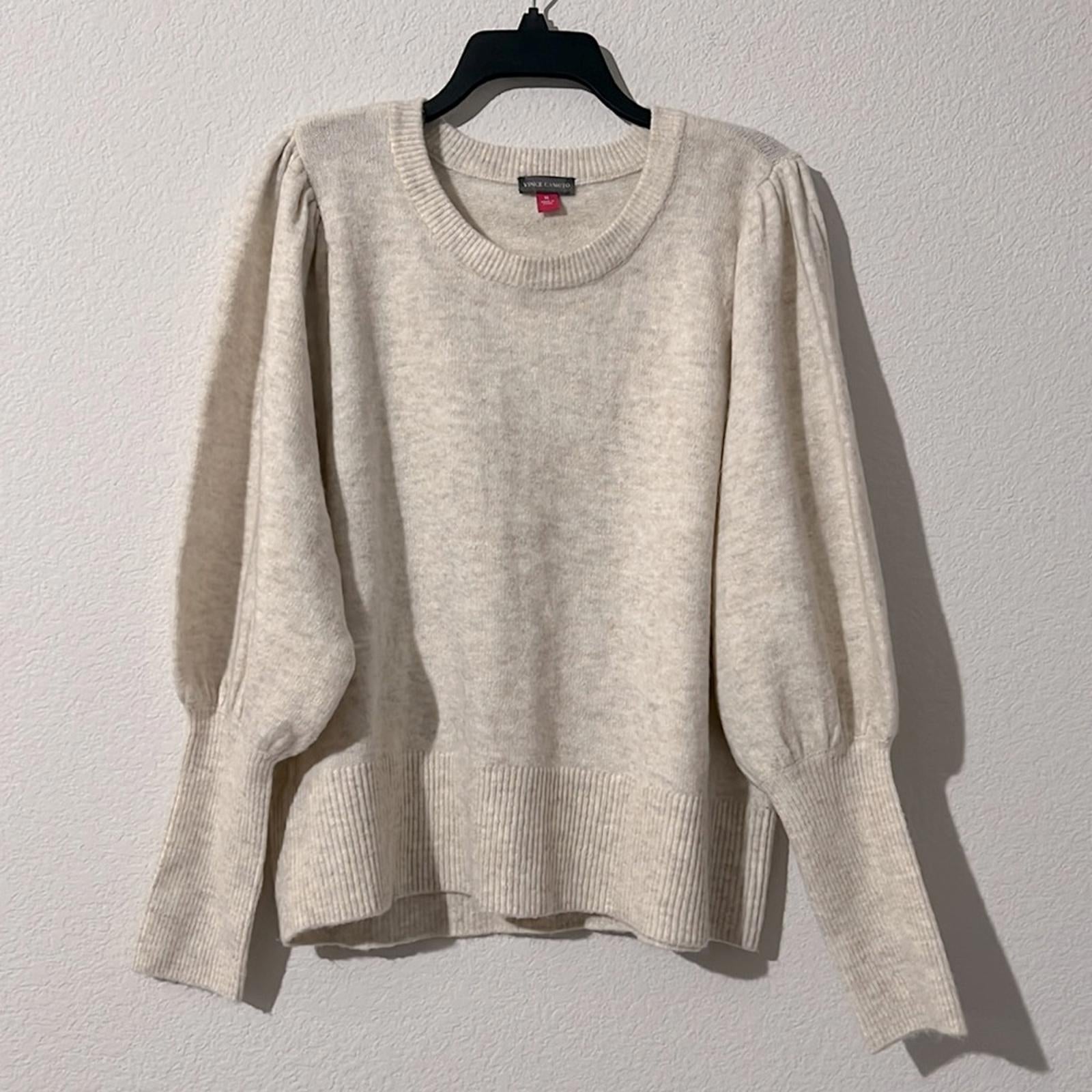 Vince Camuto Beige Ribbed Long Balloon Sleeve Crew Neck, Size XL New w/Tag
