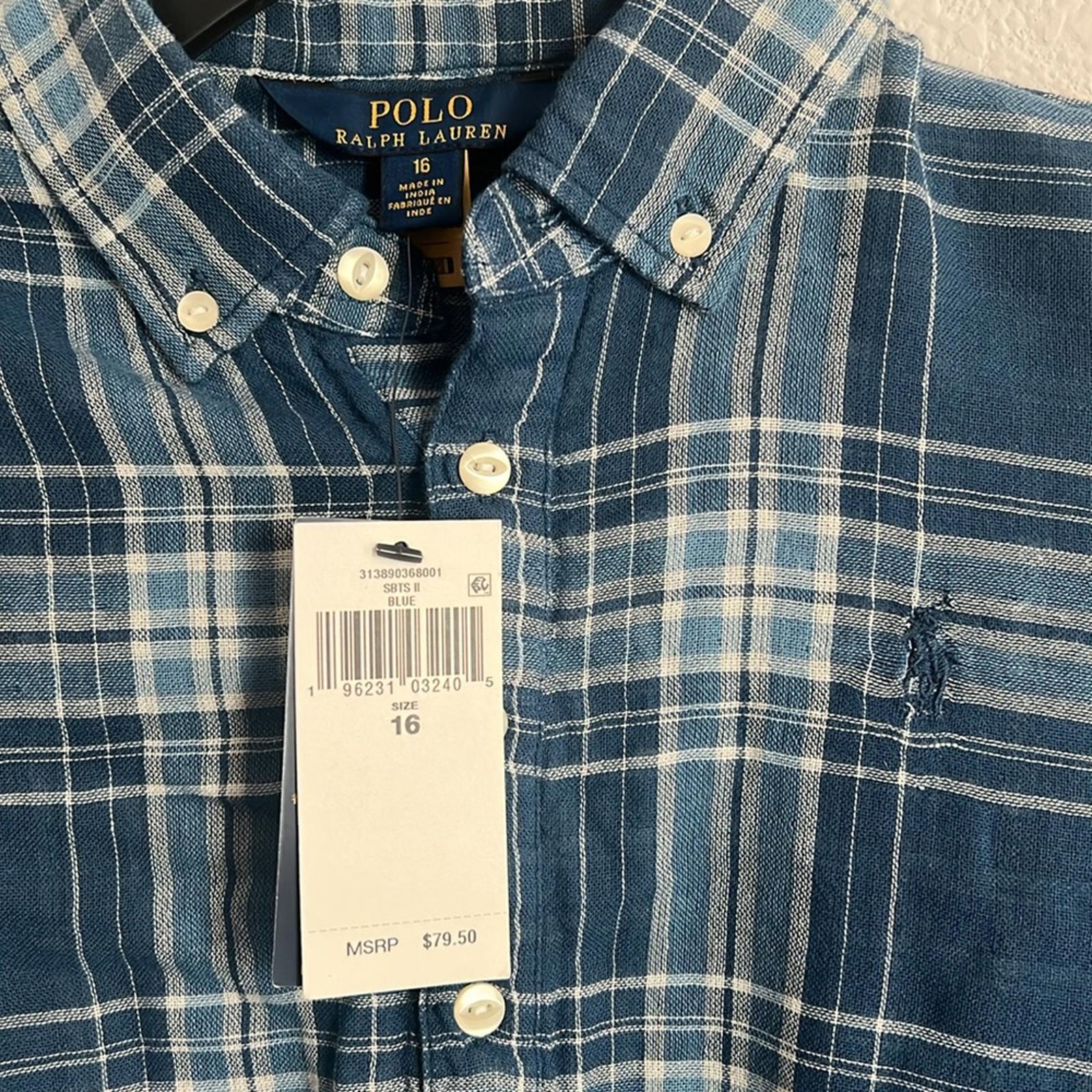 Polo Ralph Lauren Plaid Double-Faced Cotton Shirtdress in Blue, NWT, Size 16