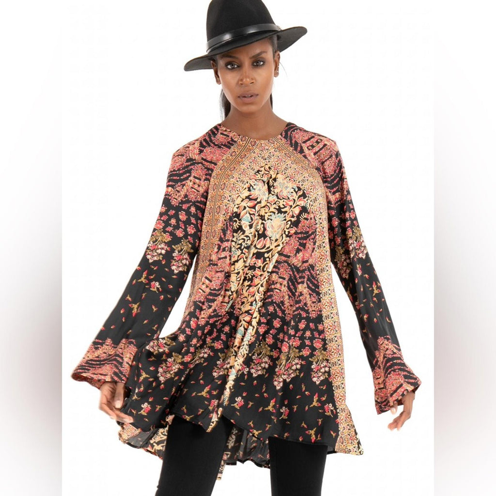 NEW Free People Stevie Printed Tunic-Black, Size XS New w/Tag Retail $128