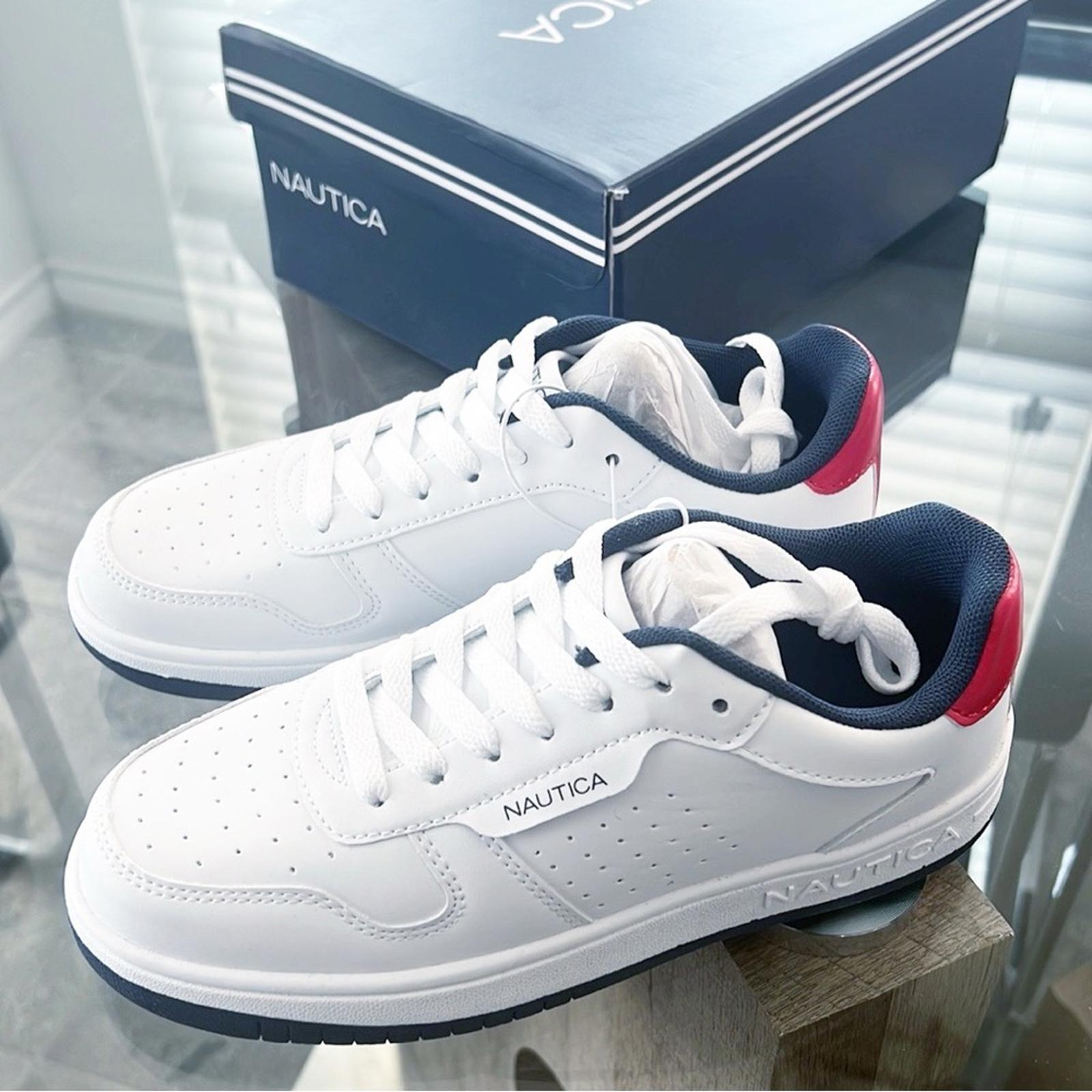 Nautica Big Boys Court Sneakers, Stafford Youth, White/Red, Size 4 New in Box
