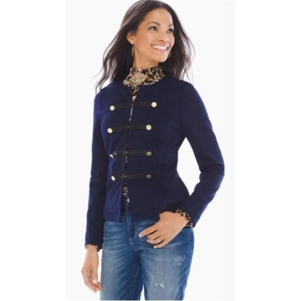 Chico's Military Long Sleeve Jacket in Deep Navy, Size 3 (16/18), Retail $149