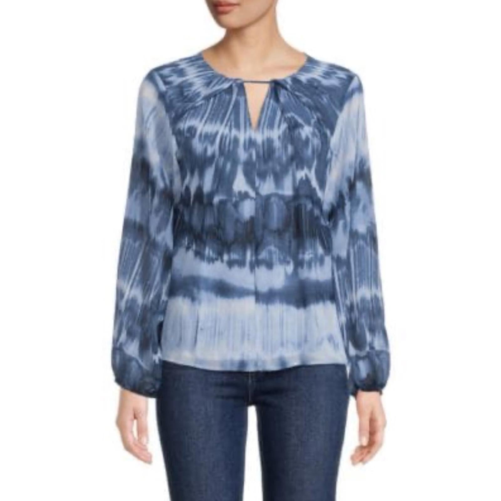 NEW Calvin Klein Ruched Tie Due Top, Blue Size Large New w/Tag Retail $89.50
