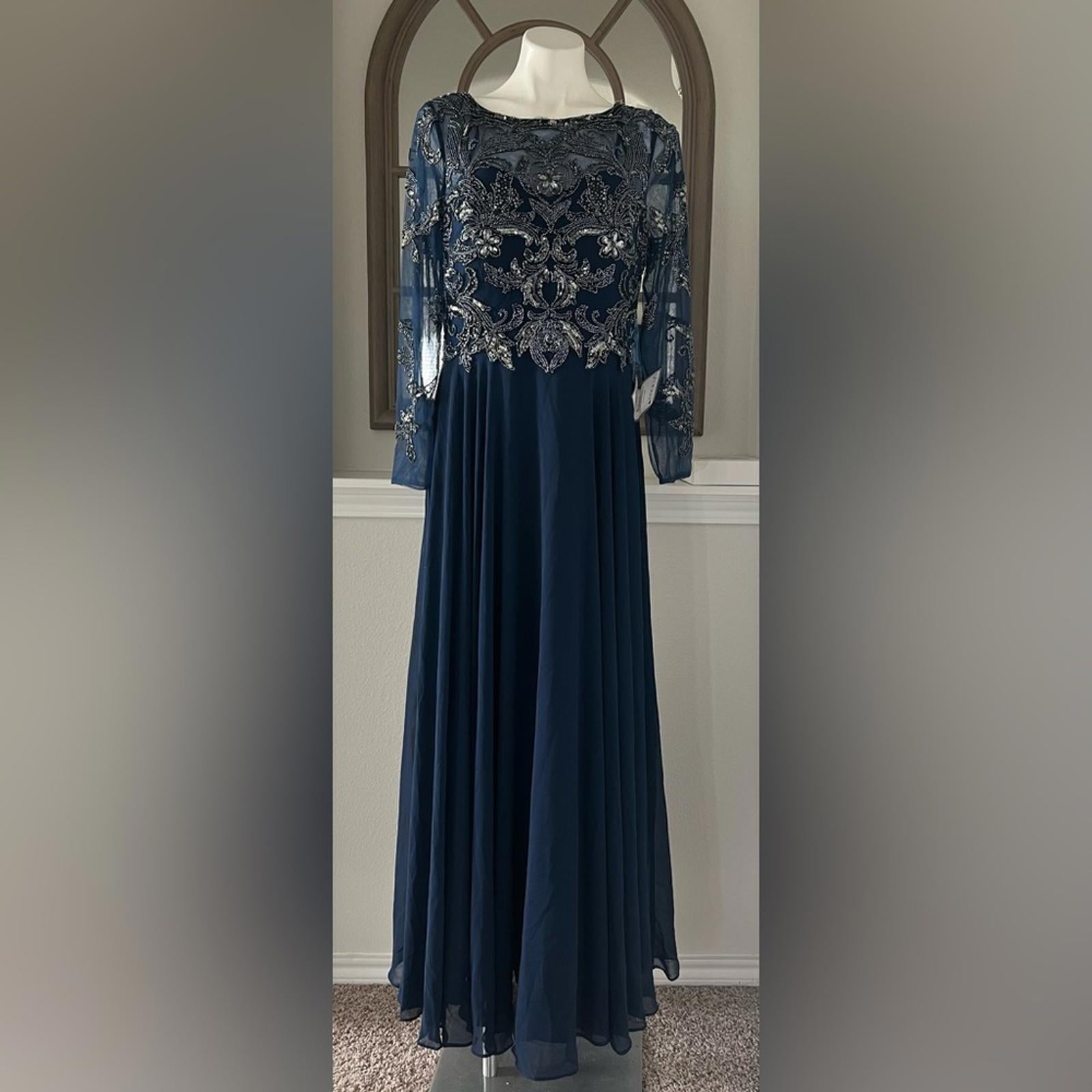 XSCAPE Long Sleeve Long Chiffon Skirt with Bead Top, Size 14 New w/Tag
