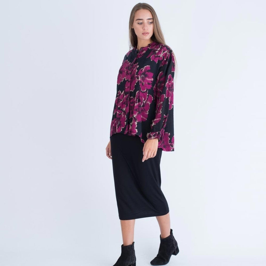 Masai Imka A-Shape Regular Big Peony Print Blouse Black & Pink Size M Retail £95