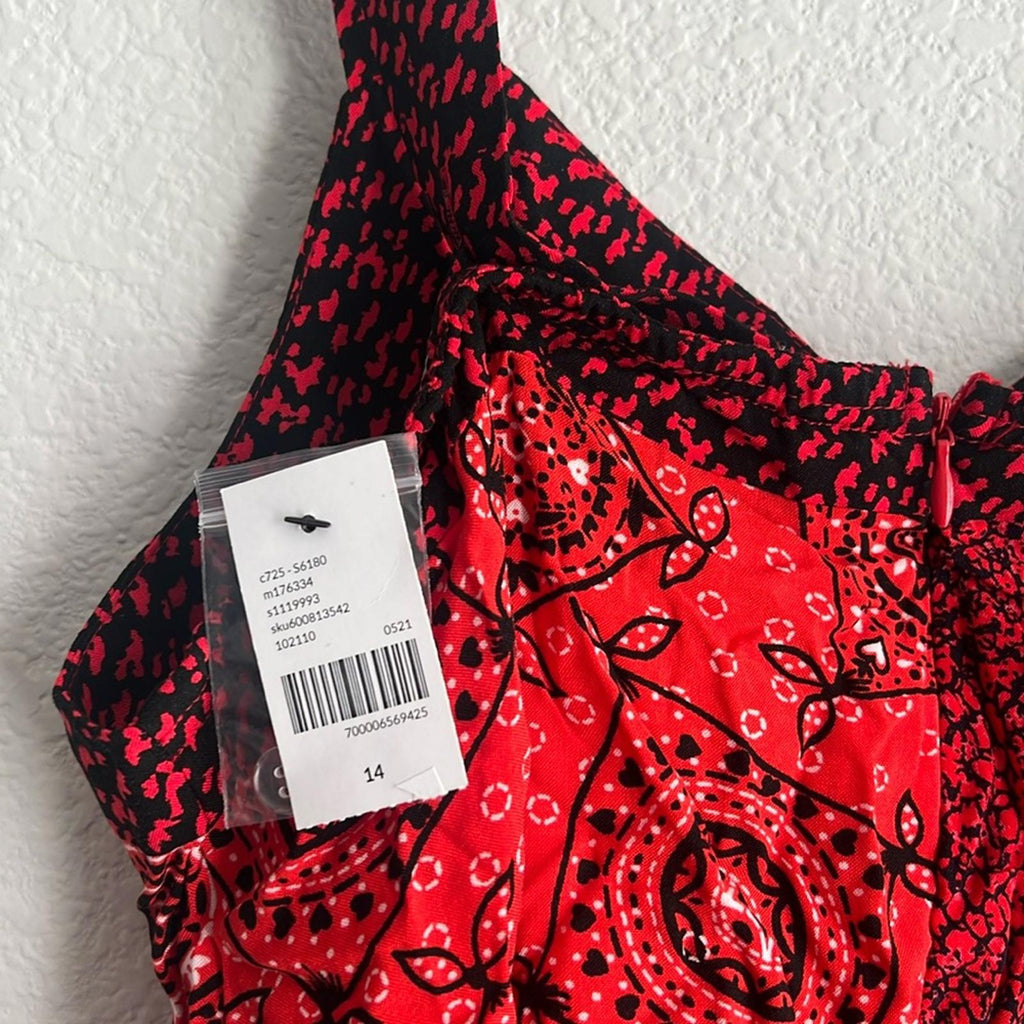 Lane Bryant Red Patchwork Print Midi Dress w/Belt, NWT, Size 14
