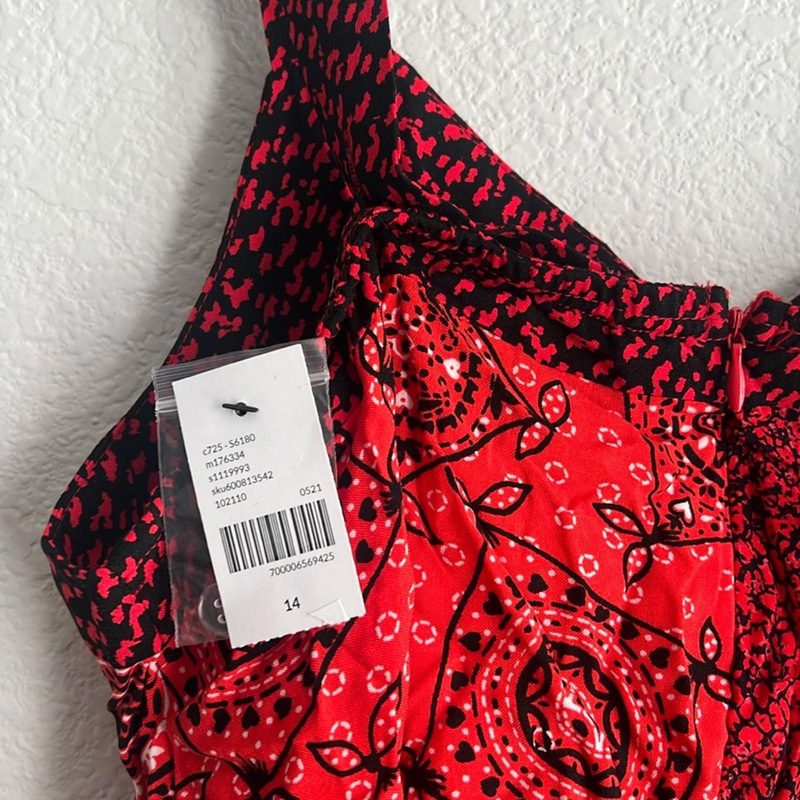 Lane Bryant Red Patchwork Print Midi Dress w/Belt, NWT, Size 14