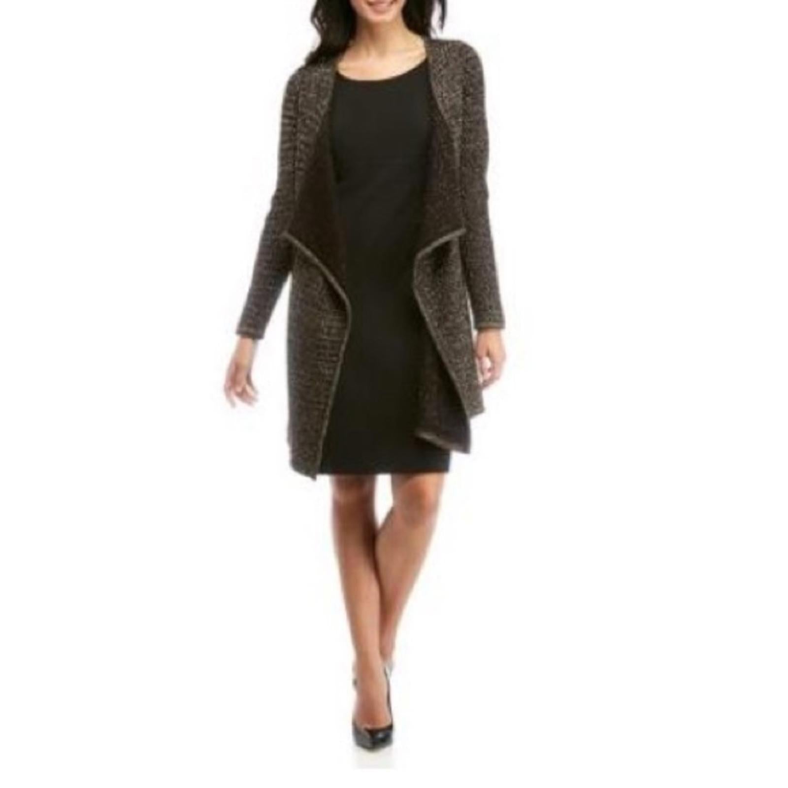 Rafaella Long Sleeve Open Front Duster w/Lurex in Black/Gold, Size S New w/Tag