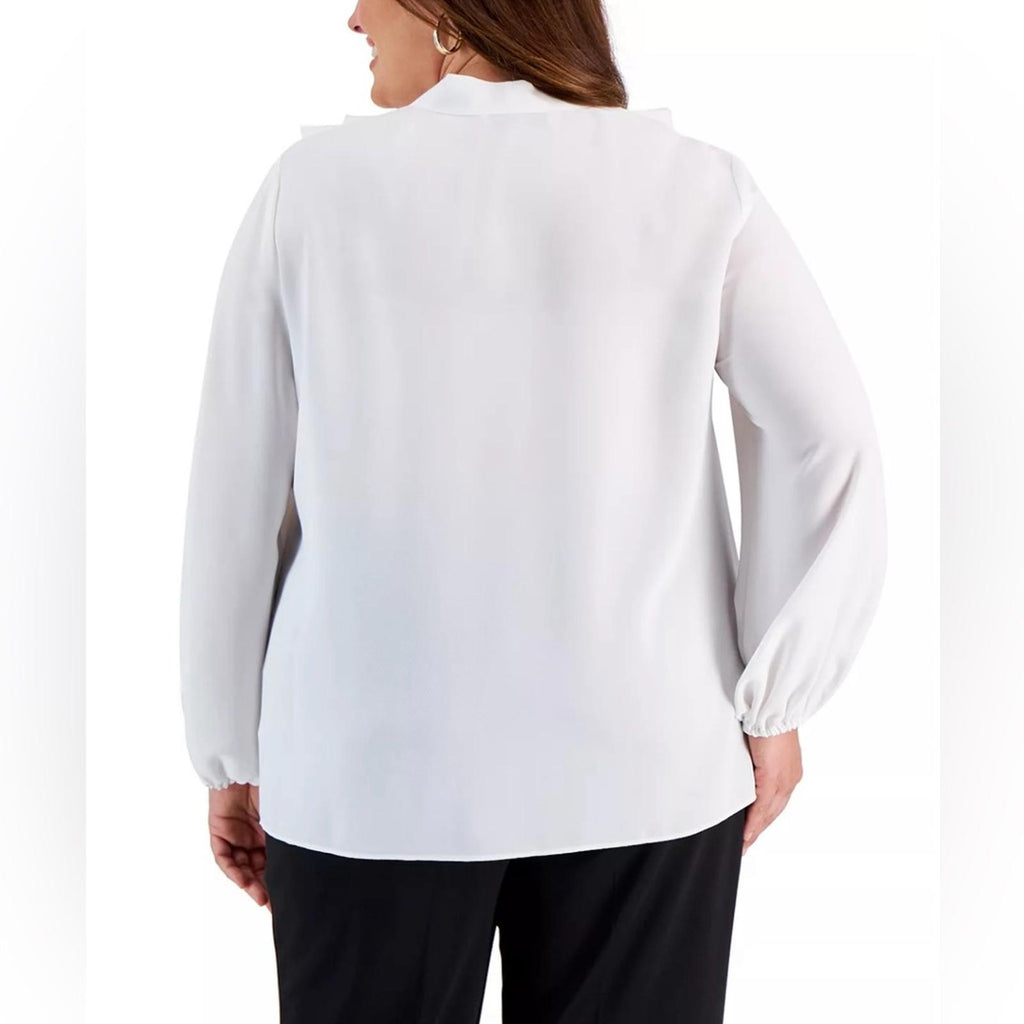 KASPER Ruffled Tie-Neck Blouse, Lily White, Plus Size 2X New w/Tag $89 SOLD OUT
