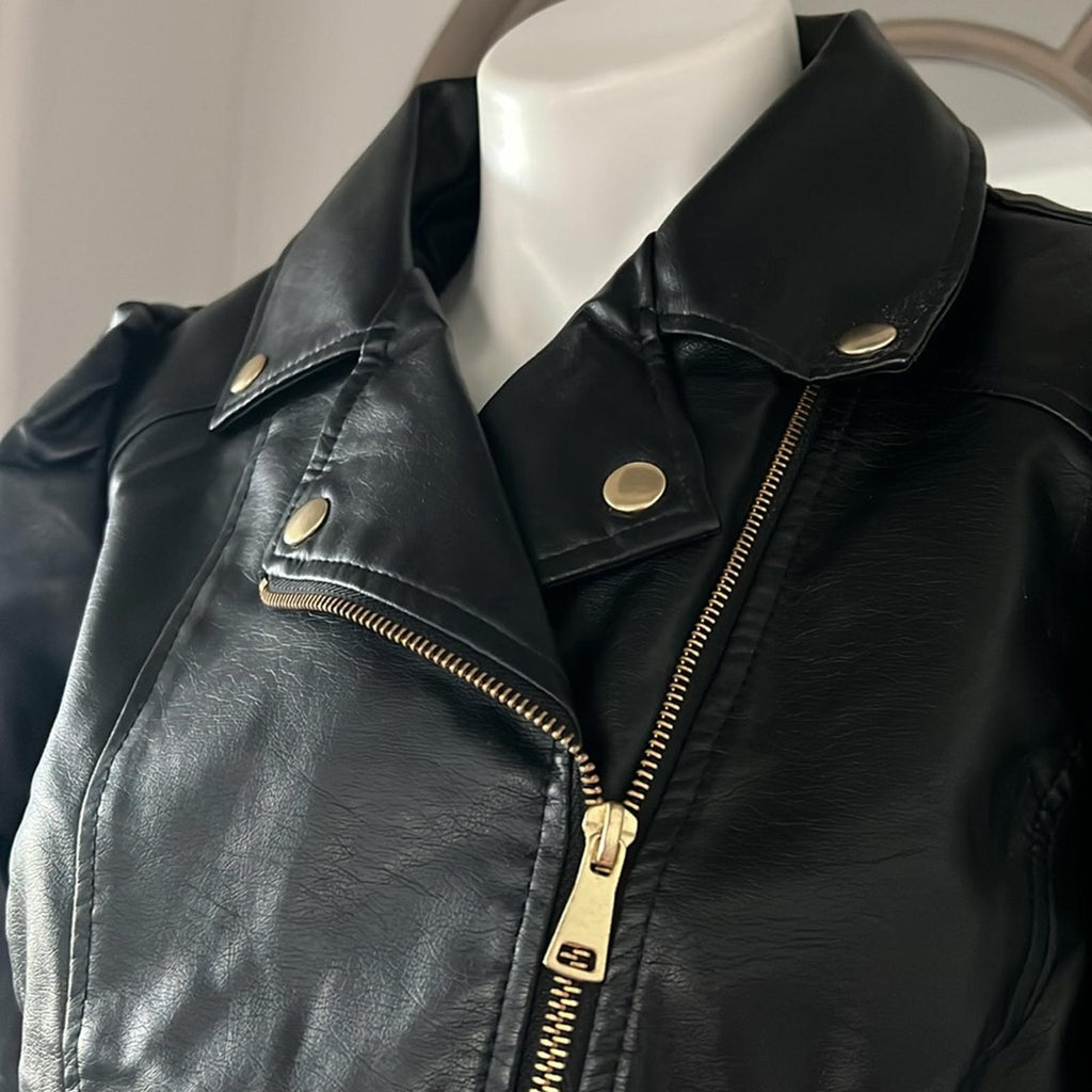 NEW LOOK Bomber Faux Leather Jacket in Black, Size L New w/Tag