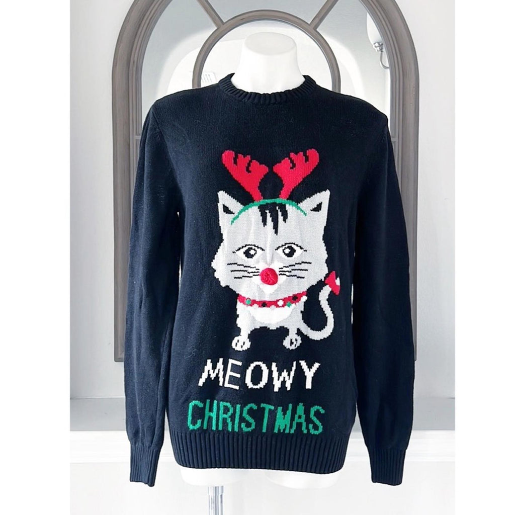 Imagin8 Meowy Christmas Crewneck Sweater in Black, Size M EXCELLENT!
