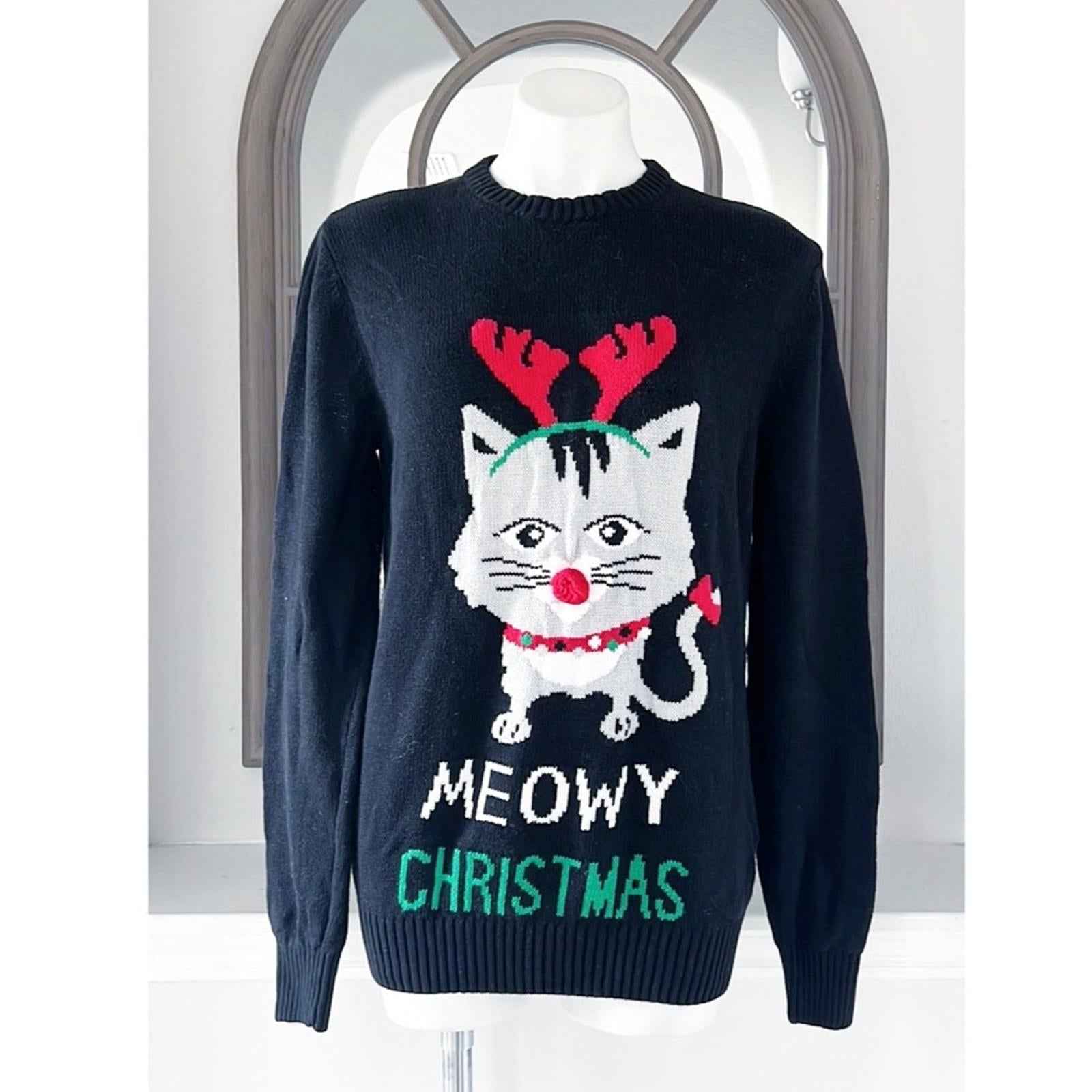 Imagin8 Meowy Christmas Crewneck Sweater in Black, Size M EXCELLENT!