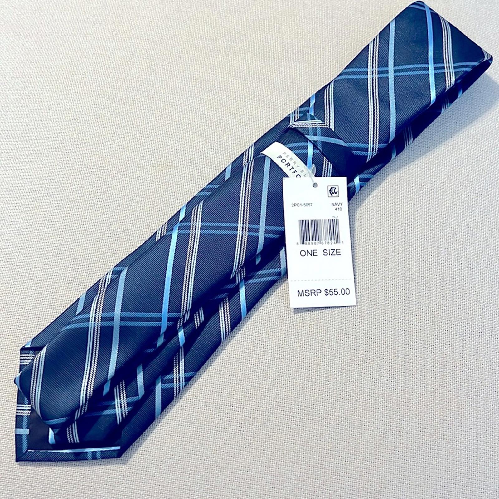 Perry Ellis Portfolio Diagonal Plaid Navy Neck Tie, Blue New w/Tag
