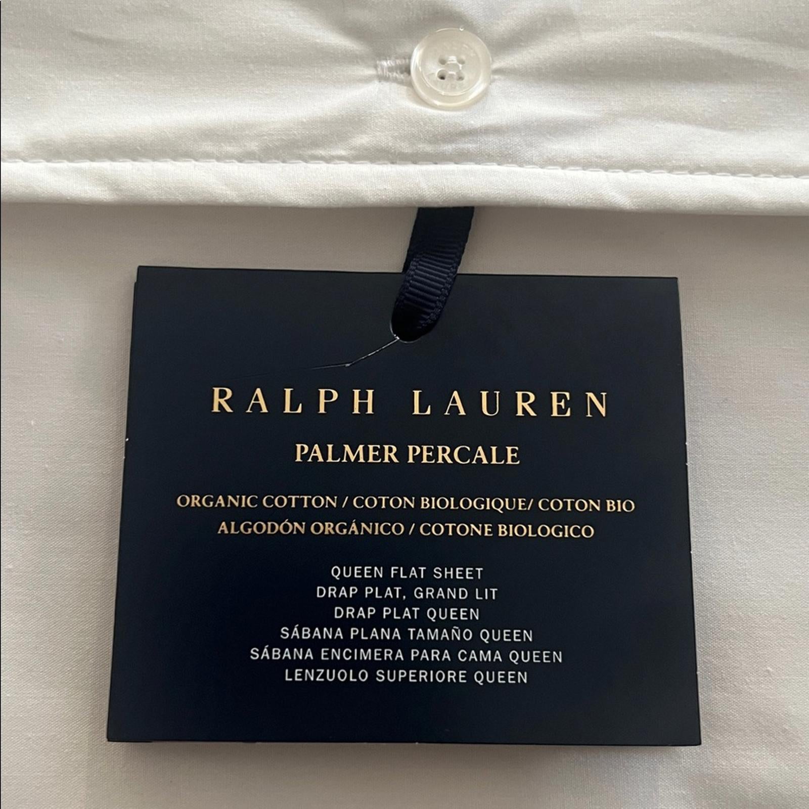Ralph Lauren Home Organic Cotton Percale Palmer Queen Flat Sheet, Polo Navy, NEW