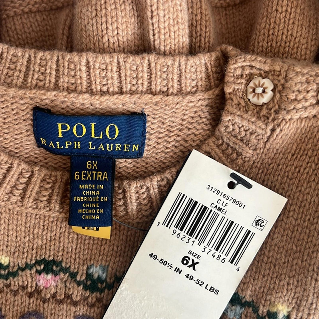 Polo Ralph Lauren Intarsia-Knit Wool-Blend Peplum Sweater, Size 6X, New w/Tag
