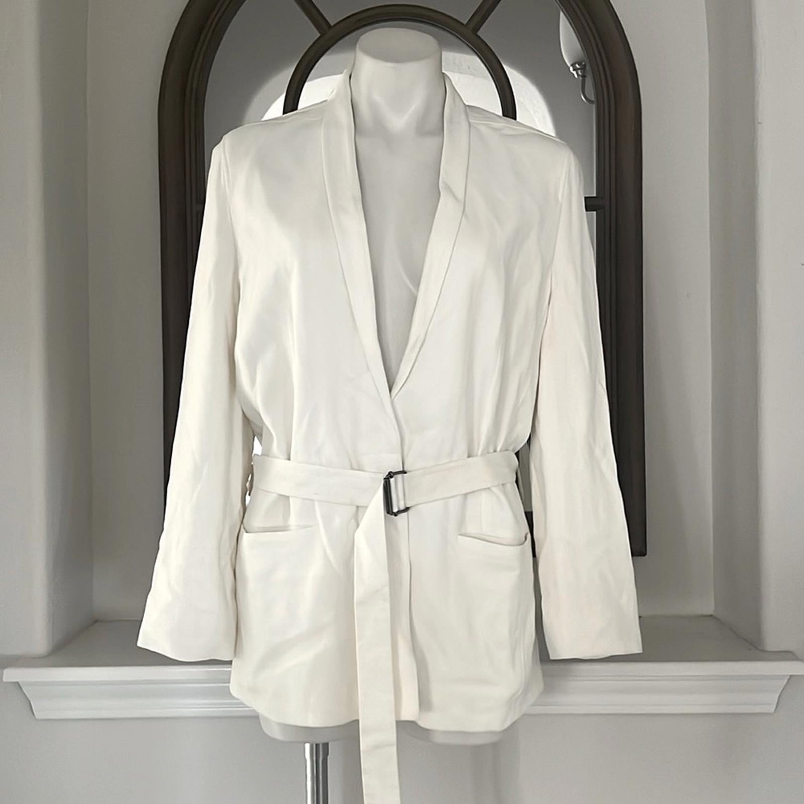 Helmut Lang Belted Blazer in White, Size 8 EXCELLENT!