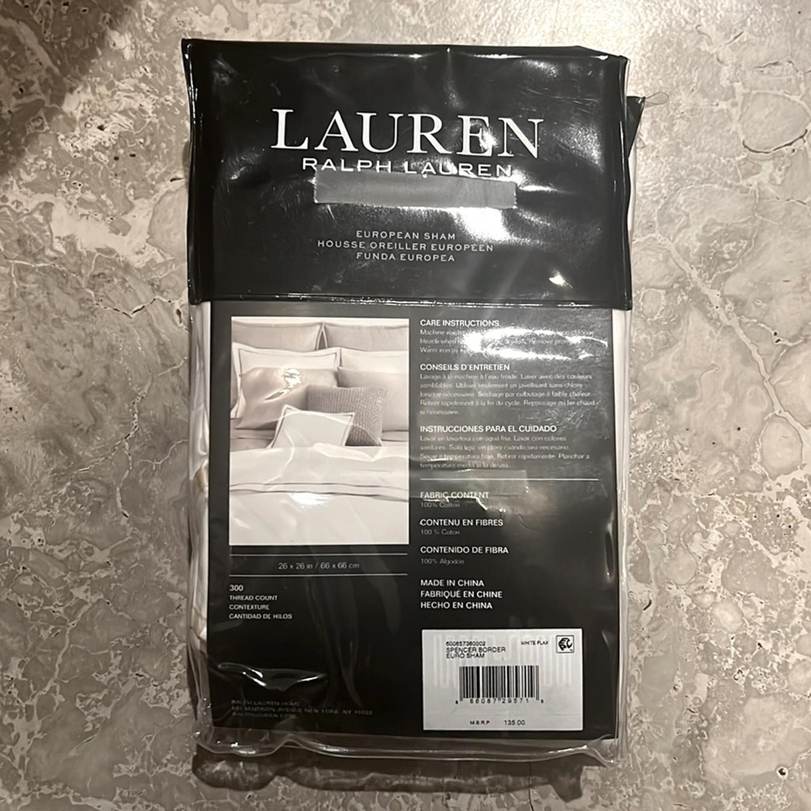 TWO Ralph Lauren EURO White & Flax Spencer Sateen Border Sham, New with Tag
