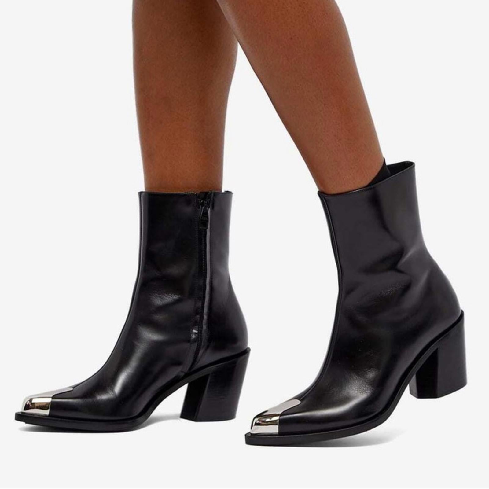 Alexander McQueen Boxcar Calfskin Ankle Booties Black/Slvr Size 36 NWT +DustBag