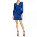 Parker Linda Cheetah-Print Faux-Wrap Silk Dress in Ultramarine Blue, Size 0 NWT