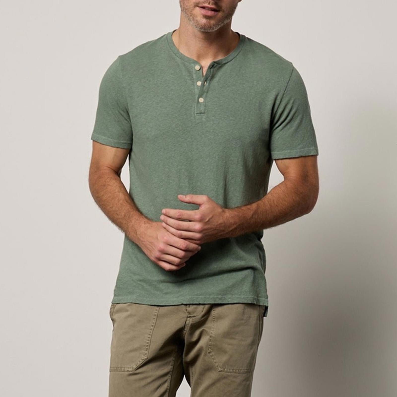 Velvet by Graham & Spencer Lionel Linen Blend Henley Shirt Green, NWT, Size XL