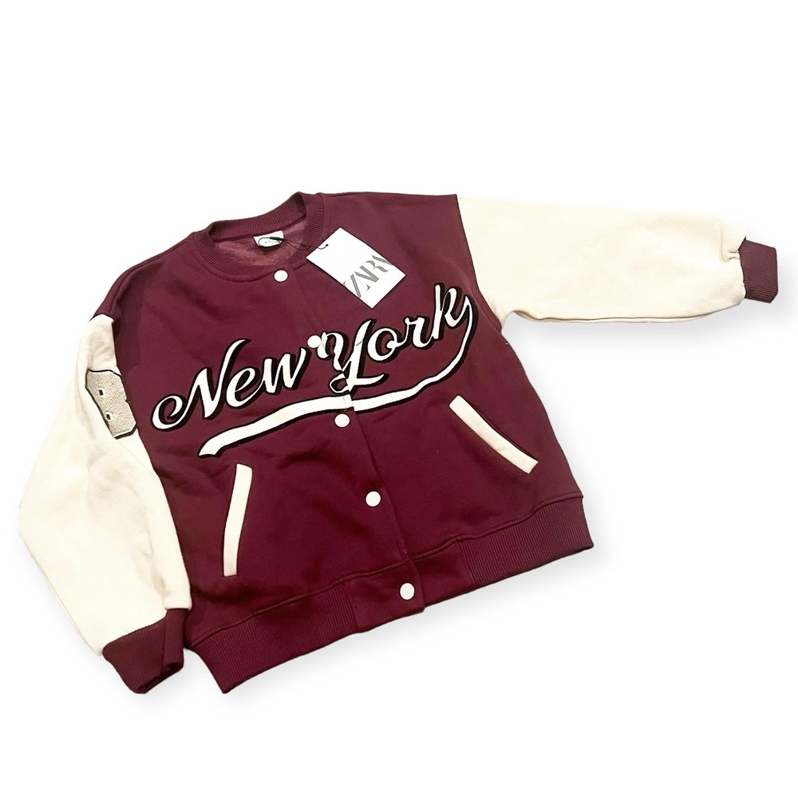 ZARA Kids New York Burgundy College Jacket, Unisex Size 6-7 NWT