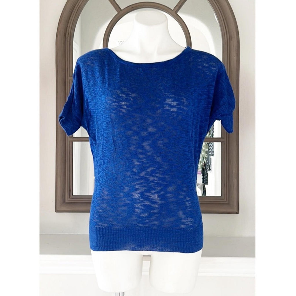 Trina Turk Knit Open Back Top in Blue Heather, Size S EXCELLENT!