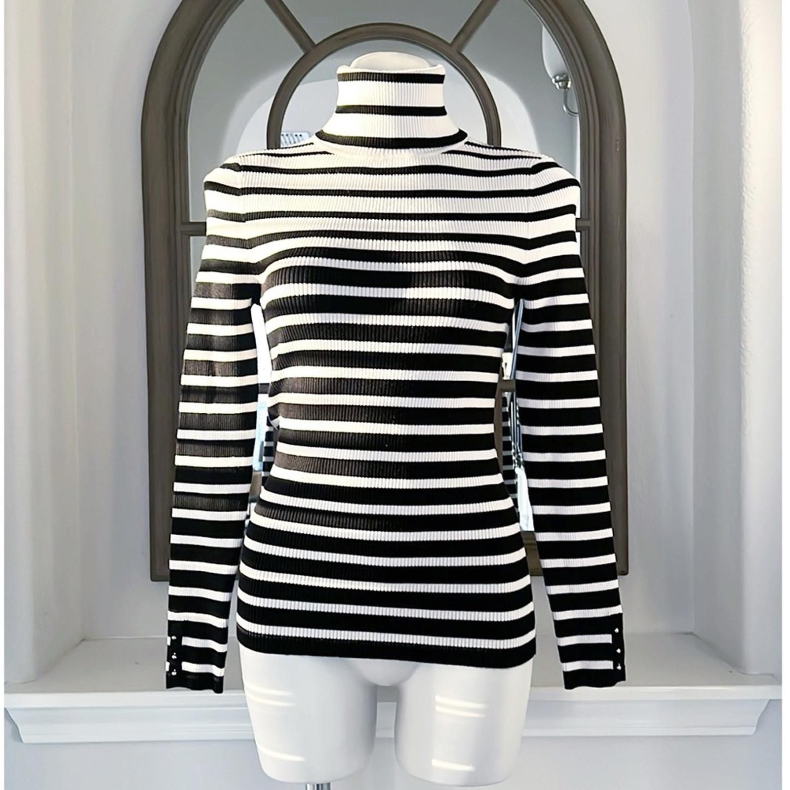 WHBM Long-Sleeve Ribbed Striped Turtleneck in Black & White Size S EXCELLENT!