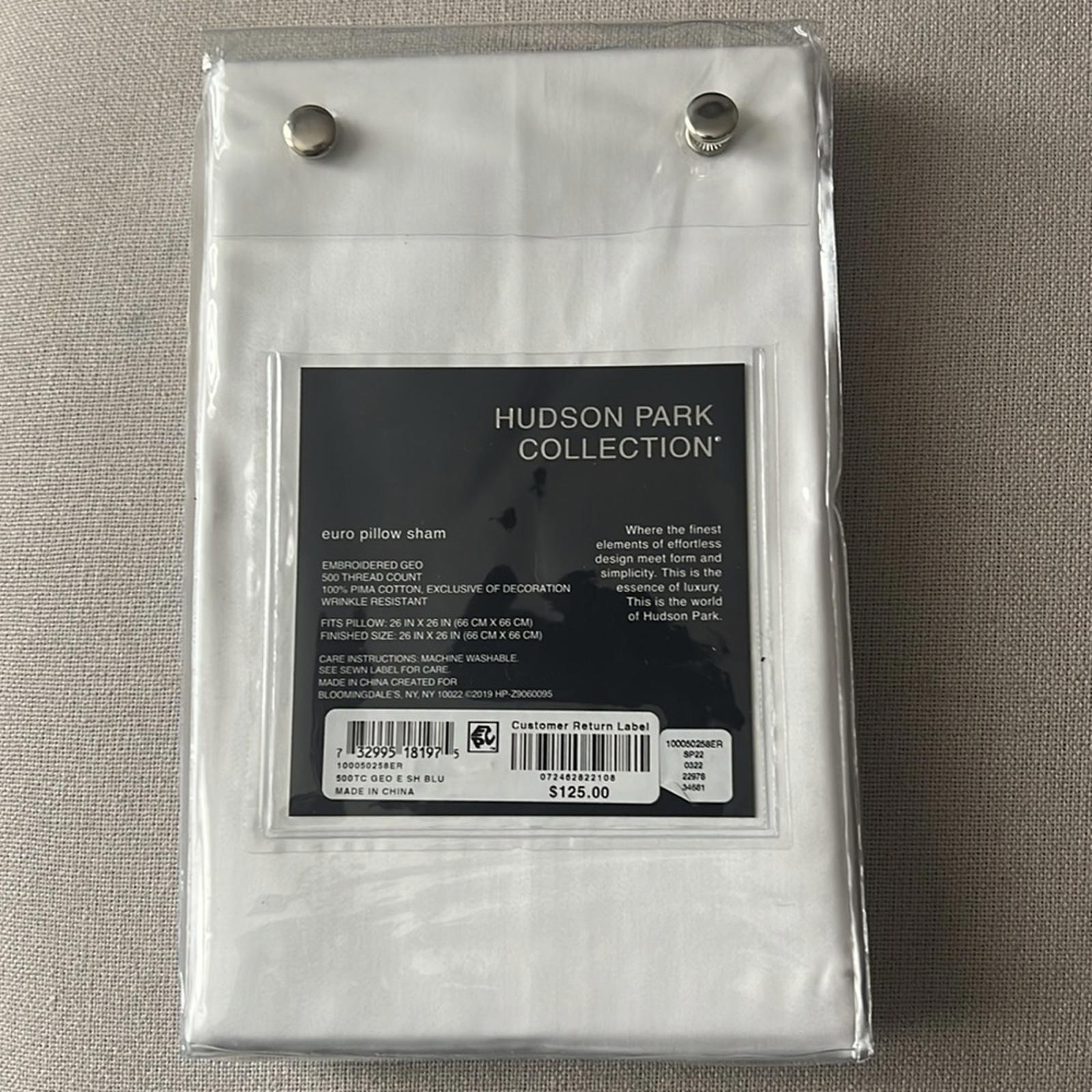 Hudson Park Collection Embroidered Geo Euro Sham in White/Blue, New w/Tag
