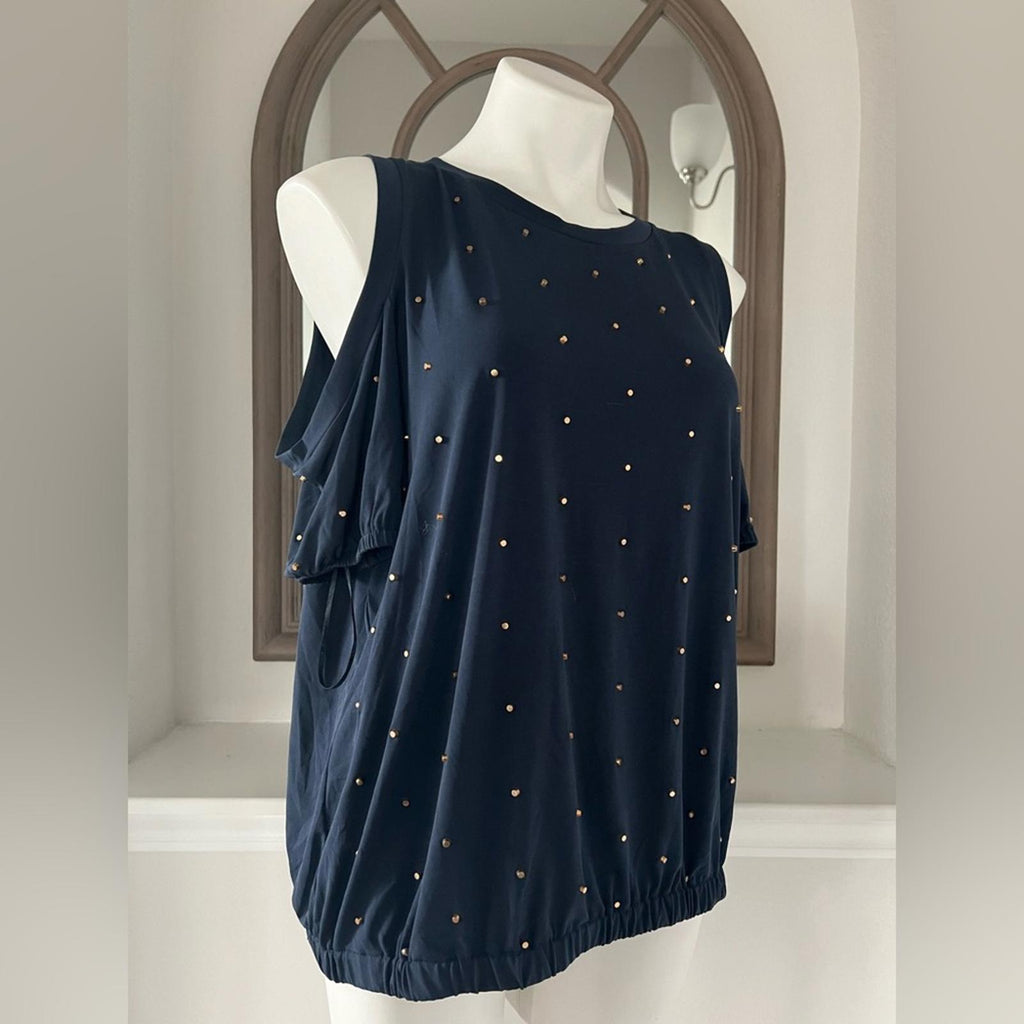 NEW Michael Michael Kors Studded Cold-Shoulder Top, Midnight Blue Size S, $110