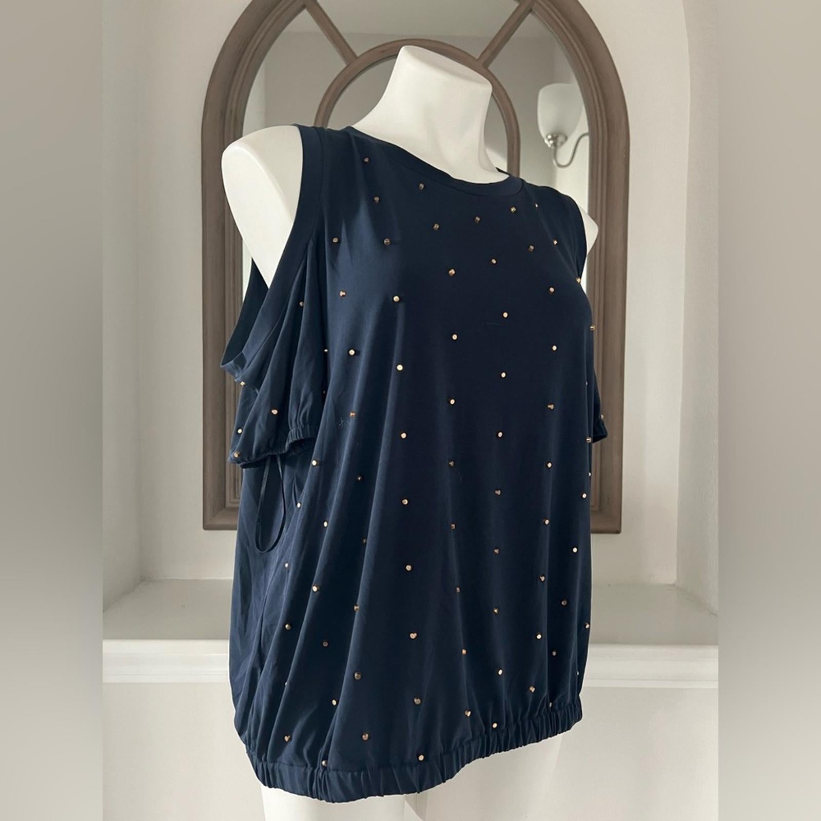 NEW Michael Michael Kors Studded Cold-Shoulder Top, Midnight Blue Size S, $110
