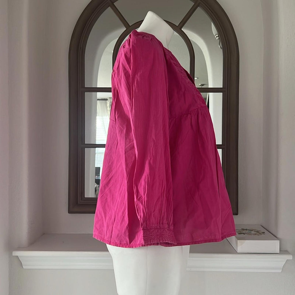 Ba&Sh ILO Hot Pink Fuchsia Embroidered Babydoll
Pullover Blouse Size M New w/Tag